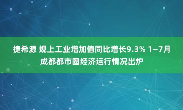 捷希源 规上工业增加值同比增长9.3% 1—7月成都都市圈经济运行情况出炉